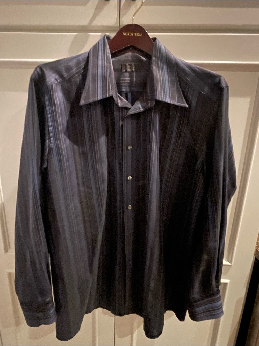 Men's Eton Striped Dress Shirt - Blue purple grey 171/2  44